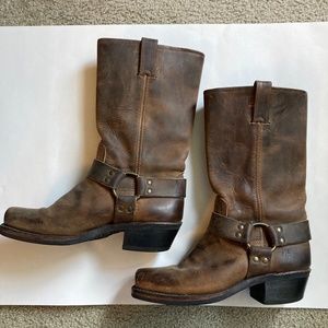 Frye Brown Distressed Harness Mid Calf Boots Size 7.5